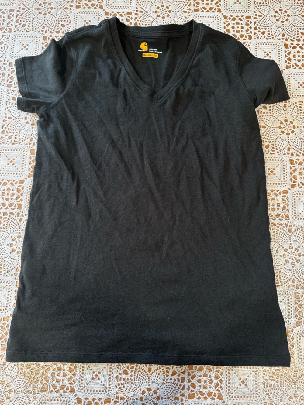 Carhartt Womens V Neck T Shirt Medium Black Relaxed Fit Short Sleeve
